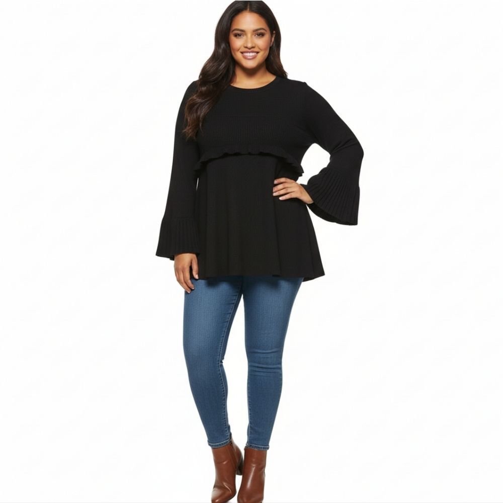 SALE Flattering Black Long Sleeve Top XL and Plus Size